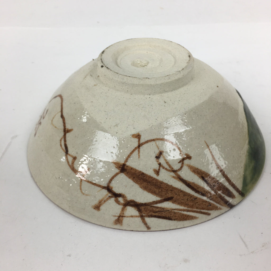 Japanese Ceramic Oribe Ware Tea Ceremony Bowl Vtg Green White Chawan GTB773
