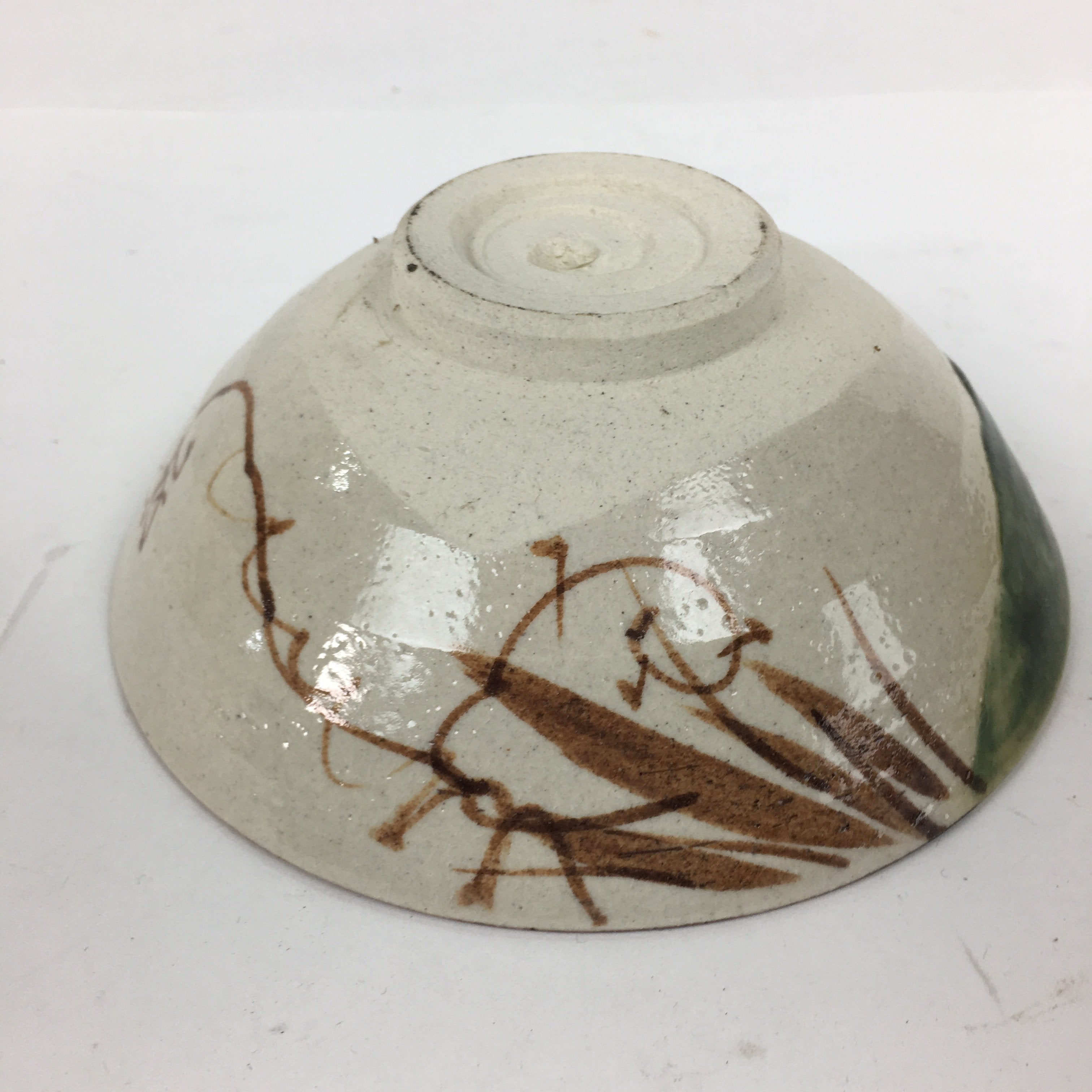 Japanese Ceramic Oribe Ware Tea Ceremony Bowl Vtg Green White Chawan GTB773