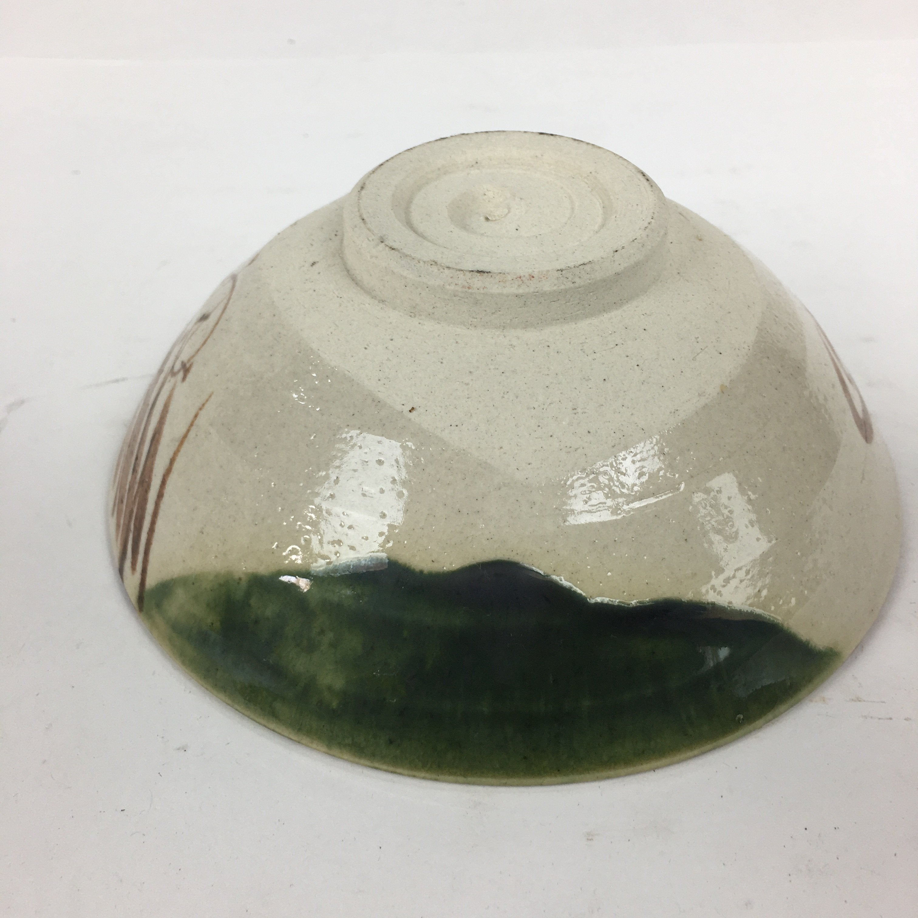 Japanese Ceramic Oribe Ware Tea Ceremony Bowl Vtg Green White Chawan GTB773