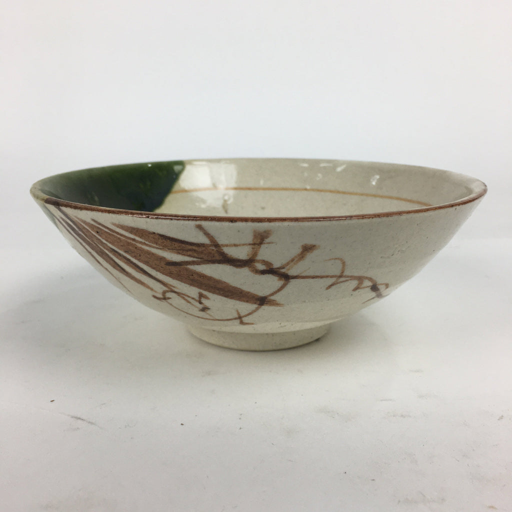 Japanese Ceramic Oribe Ware Tea Ceremony Bowl Vtg Green White Chawan GTB773