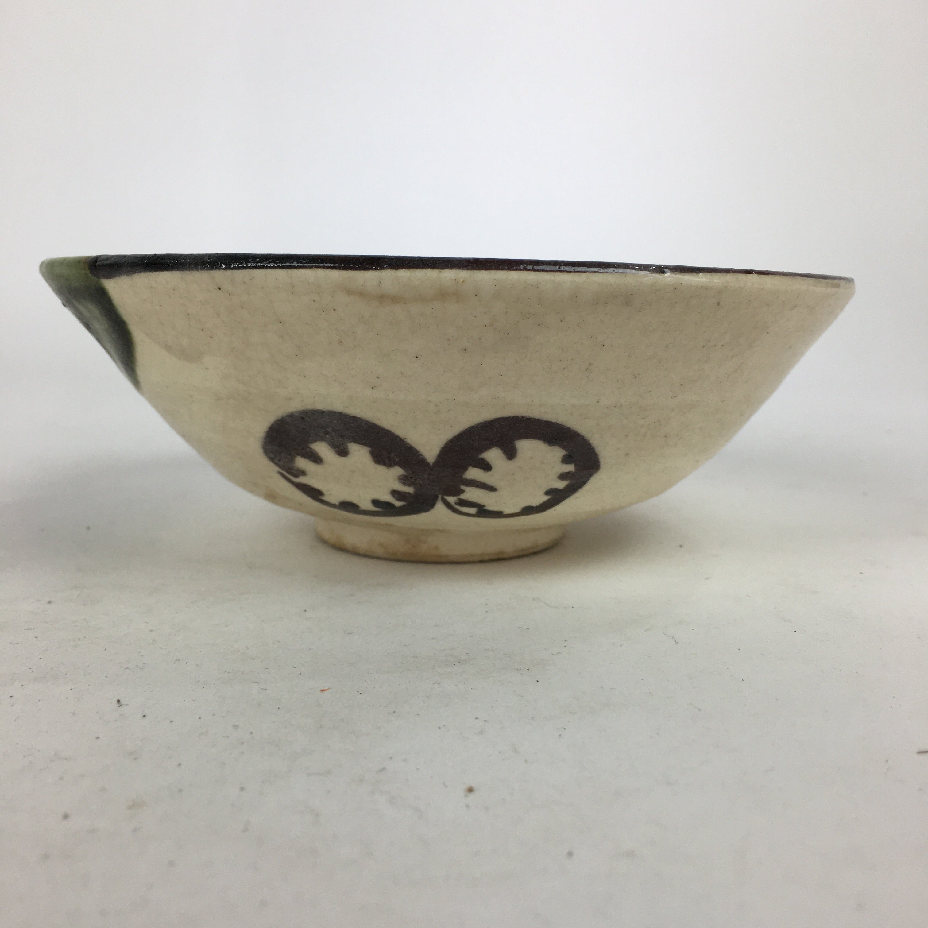 Japanese Ceramic Oribe Ware Tea Ceremony Green Tea Bowl Vtg Chawan GTB880
