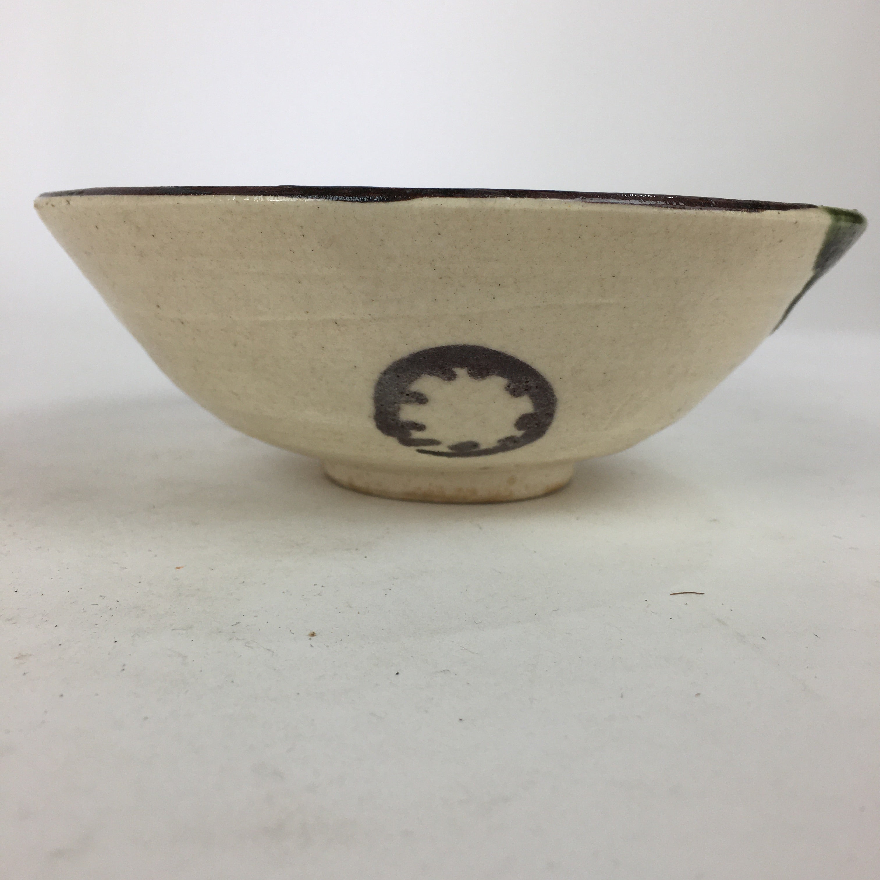 Japanese Ceramic Oribe Ware Tea Ceremony Green Tea Bowl Vtg Chawan GTB880