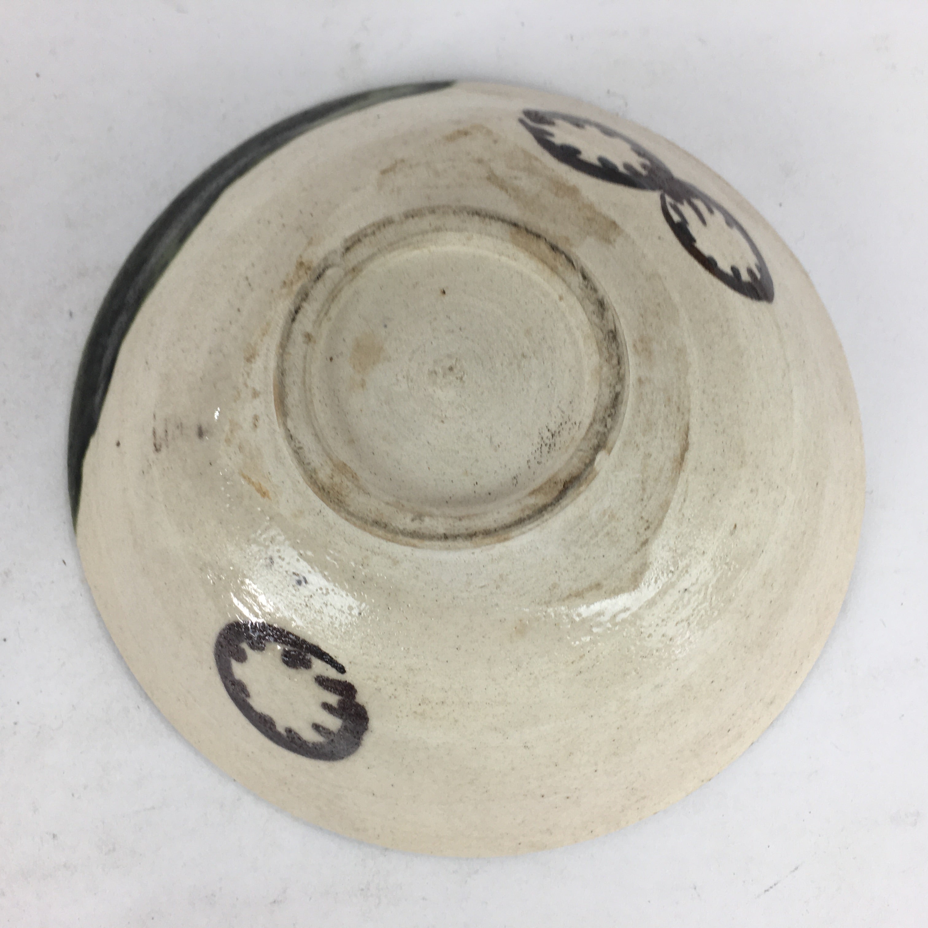 Japanese Ceramic Oribe Ware Tea Ceremony Green Tea Bowl Vtg Chawan GTB880