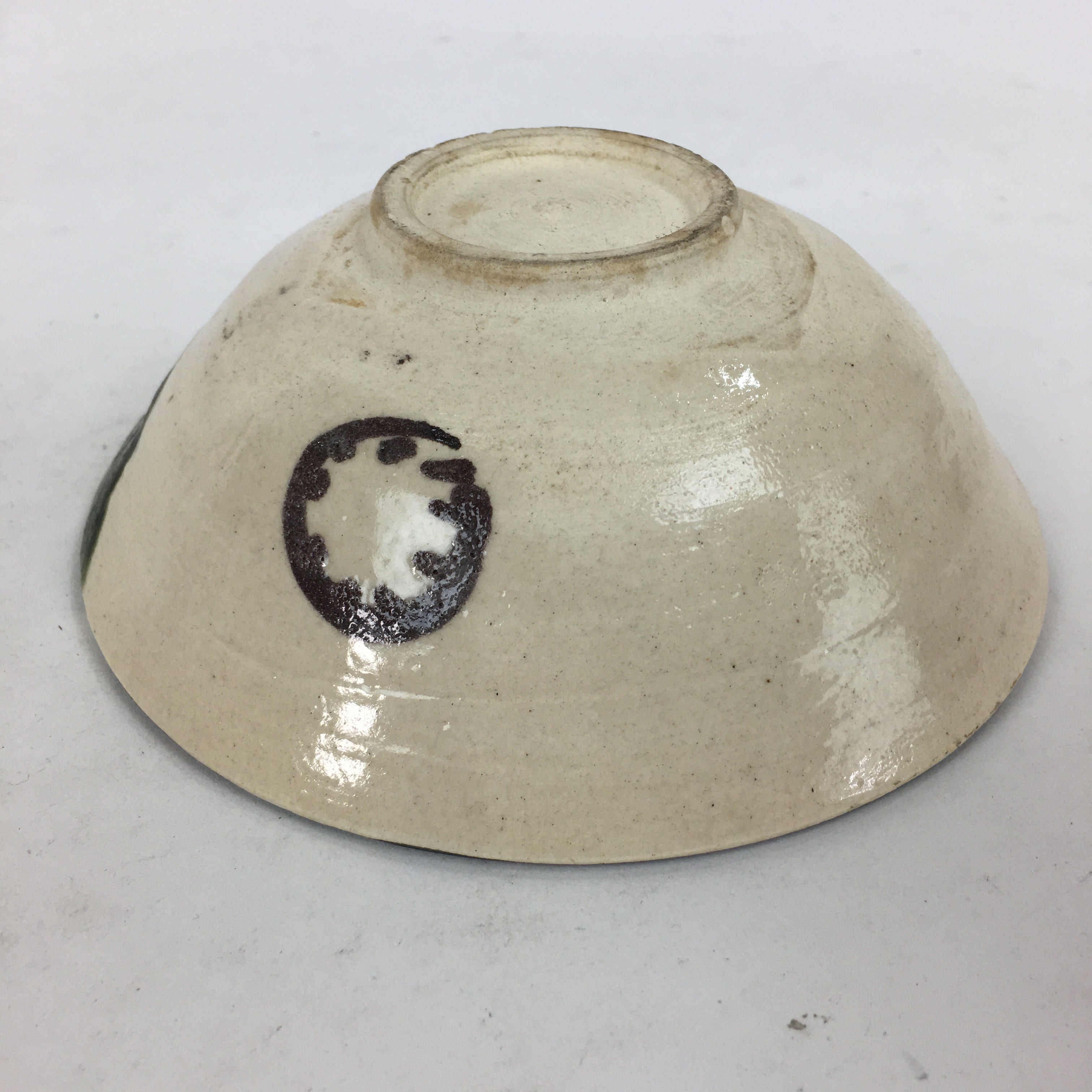Japanese Ceramic Oribe Ware Tea Ceremony Green Tea Bowl Vtg Chawan GTB880