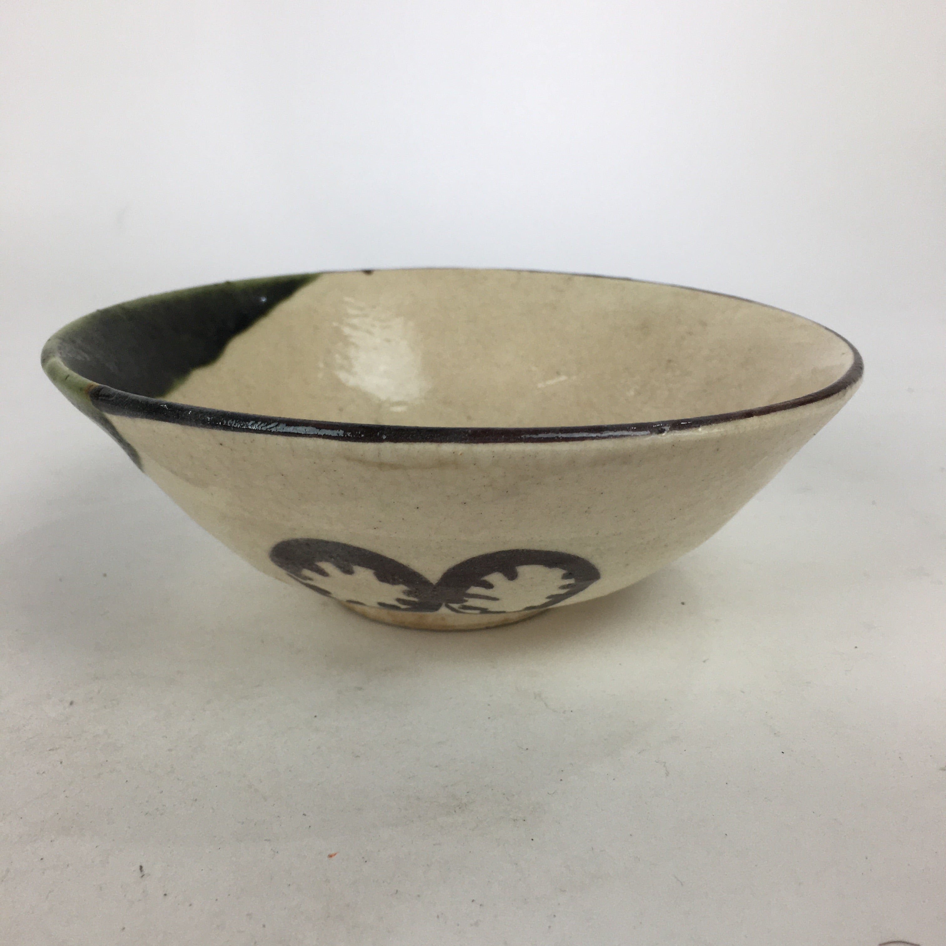 Japanese Ceramic Oribe Ware Tea Ceremony Green Tea Bowl Vtg Chawan GTB880