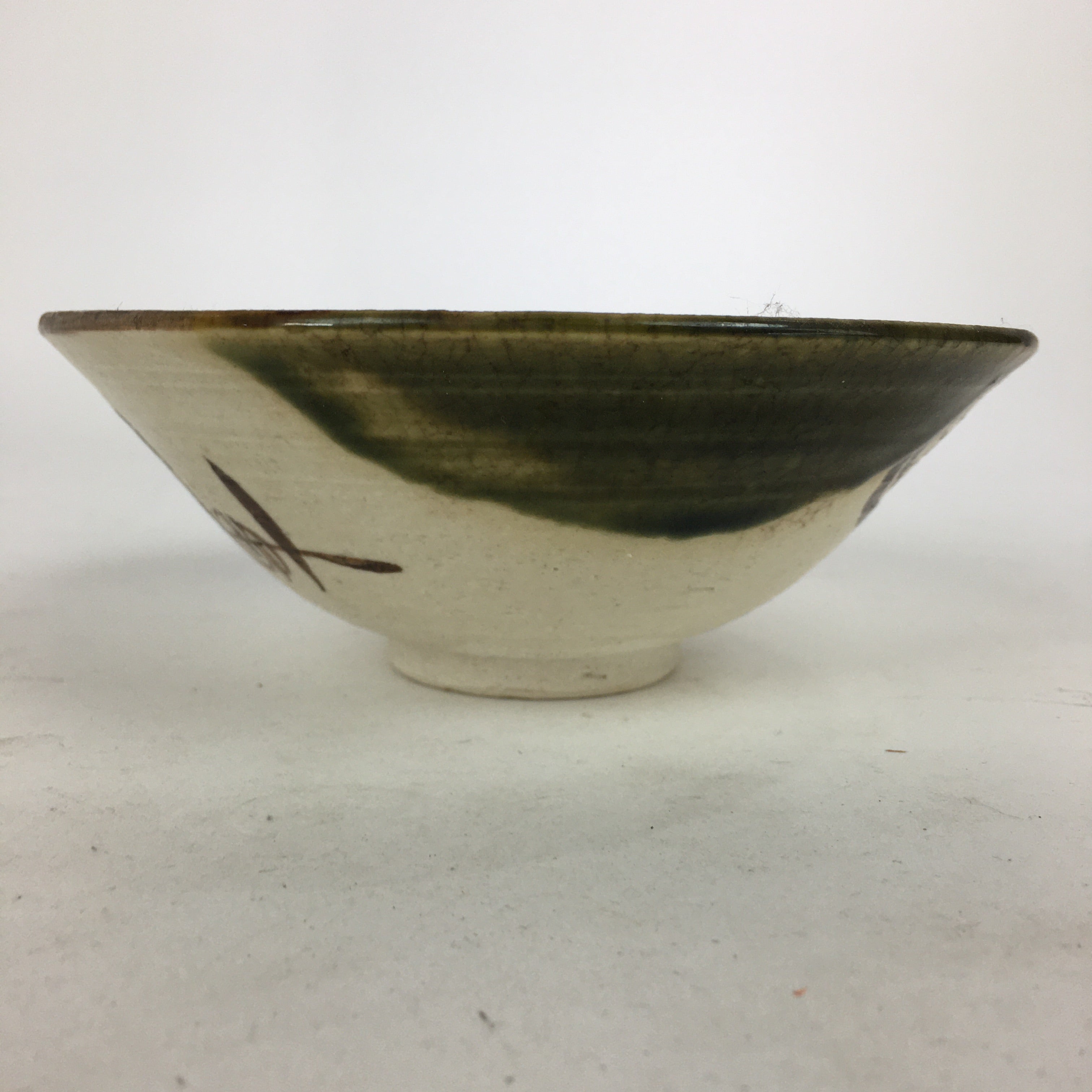 Japanese Ceramic Oribe Ware Tea Ceremony Green Tea Bowl Vtg Chawan GTB881