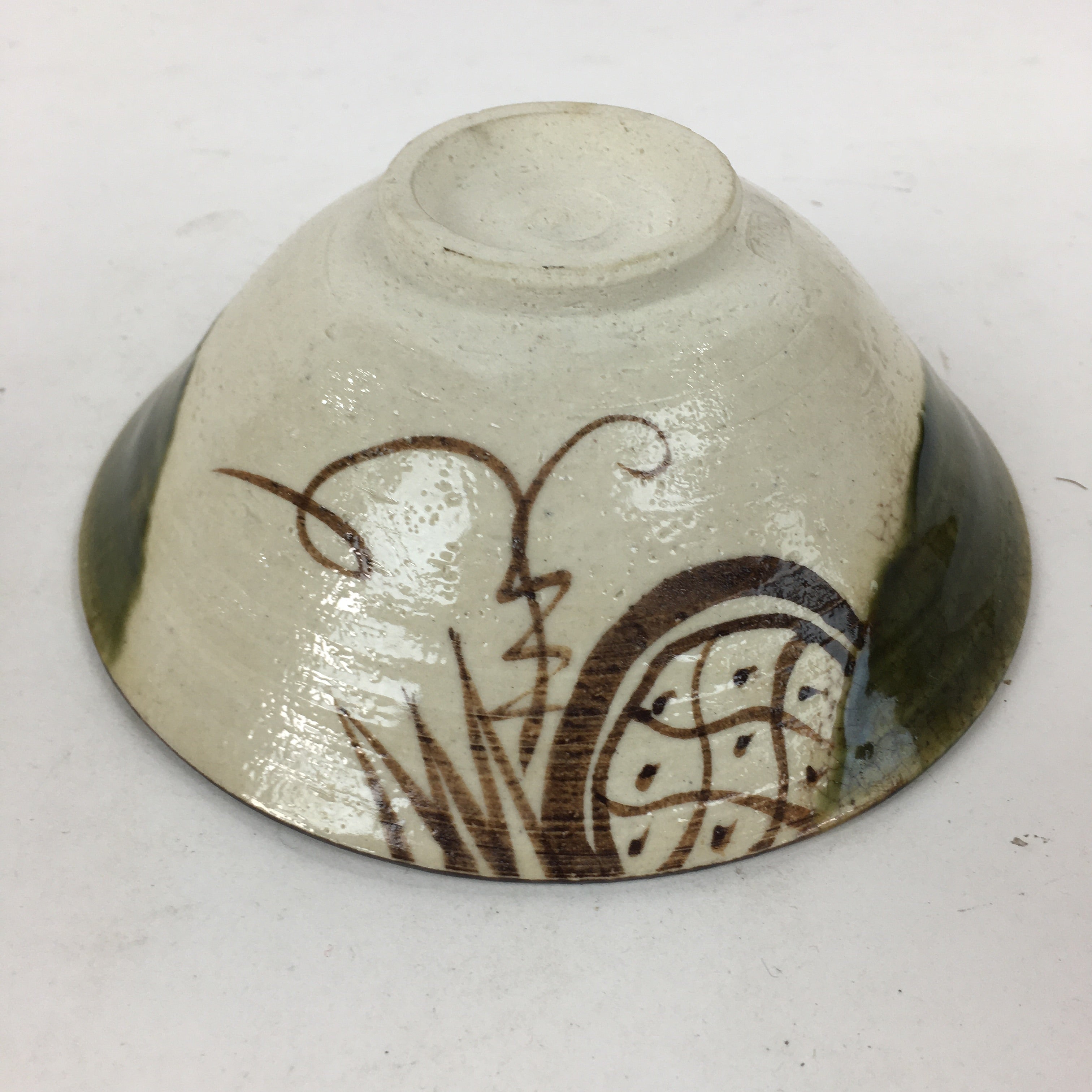 Japanese Ceramic Oribe Ware Tea Ceremony Green Tea Bowl Vtg Chawan GTB881