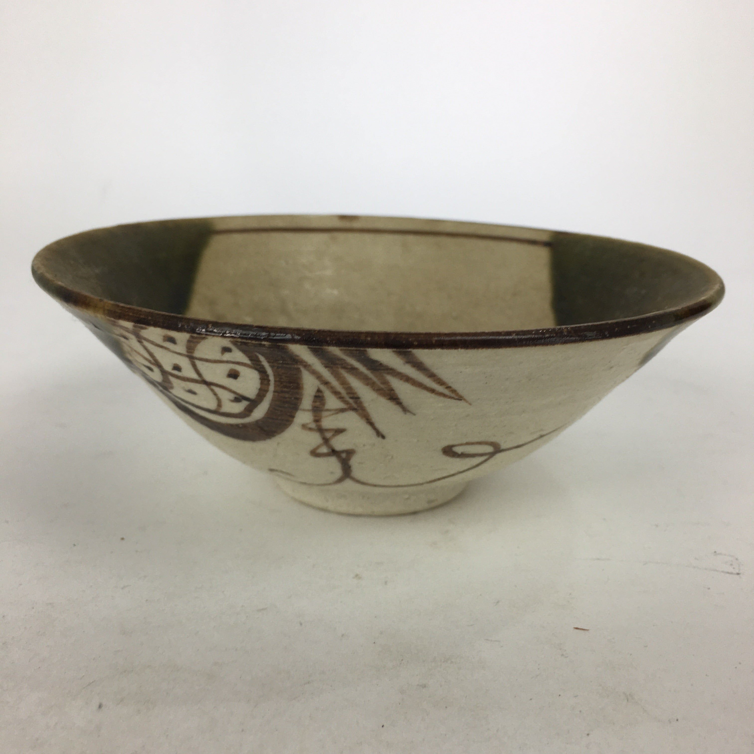Japanese Ceramic Oribe Ware Tea Ceremony Green Tea Bowl Vtg Chawan GTB881