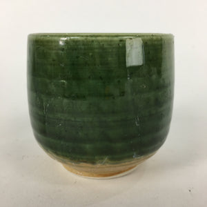 Japanese Ceramic Oribe Ware Teacup Yunomi Vtg Green Yellow Pottery Sencha TC233