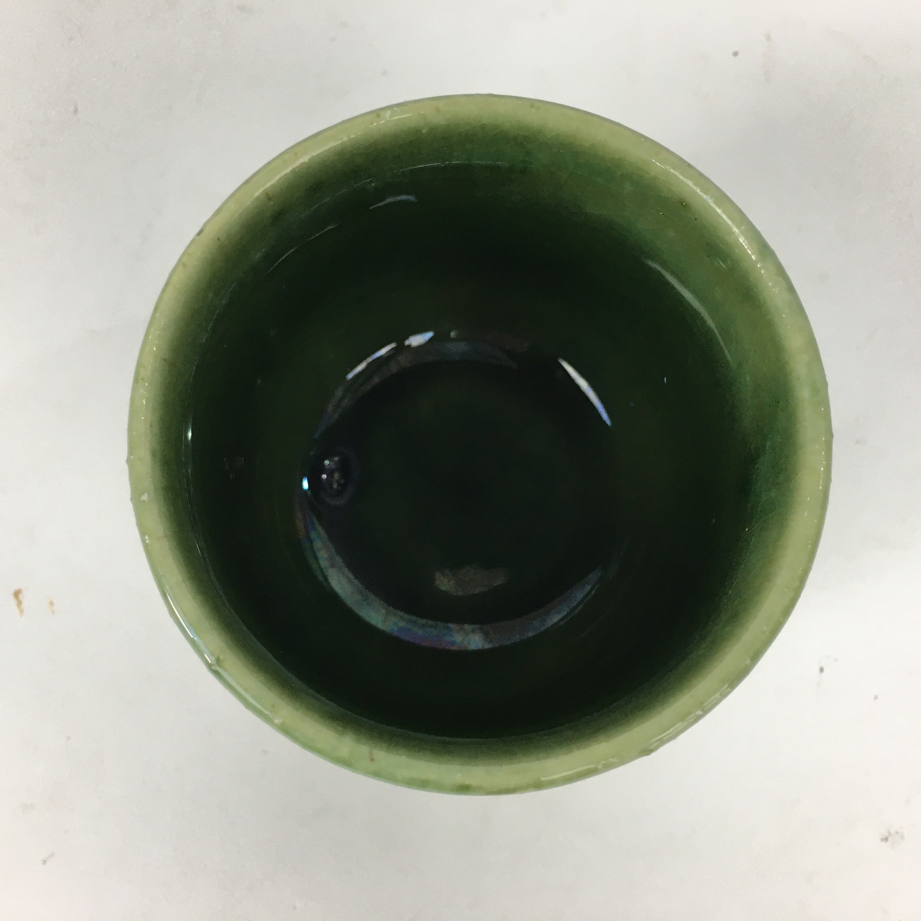Japanese Ceramic Oribe Ware Teacup Yunomi Vtg Green Yellow Pottery Sencha TC233