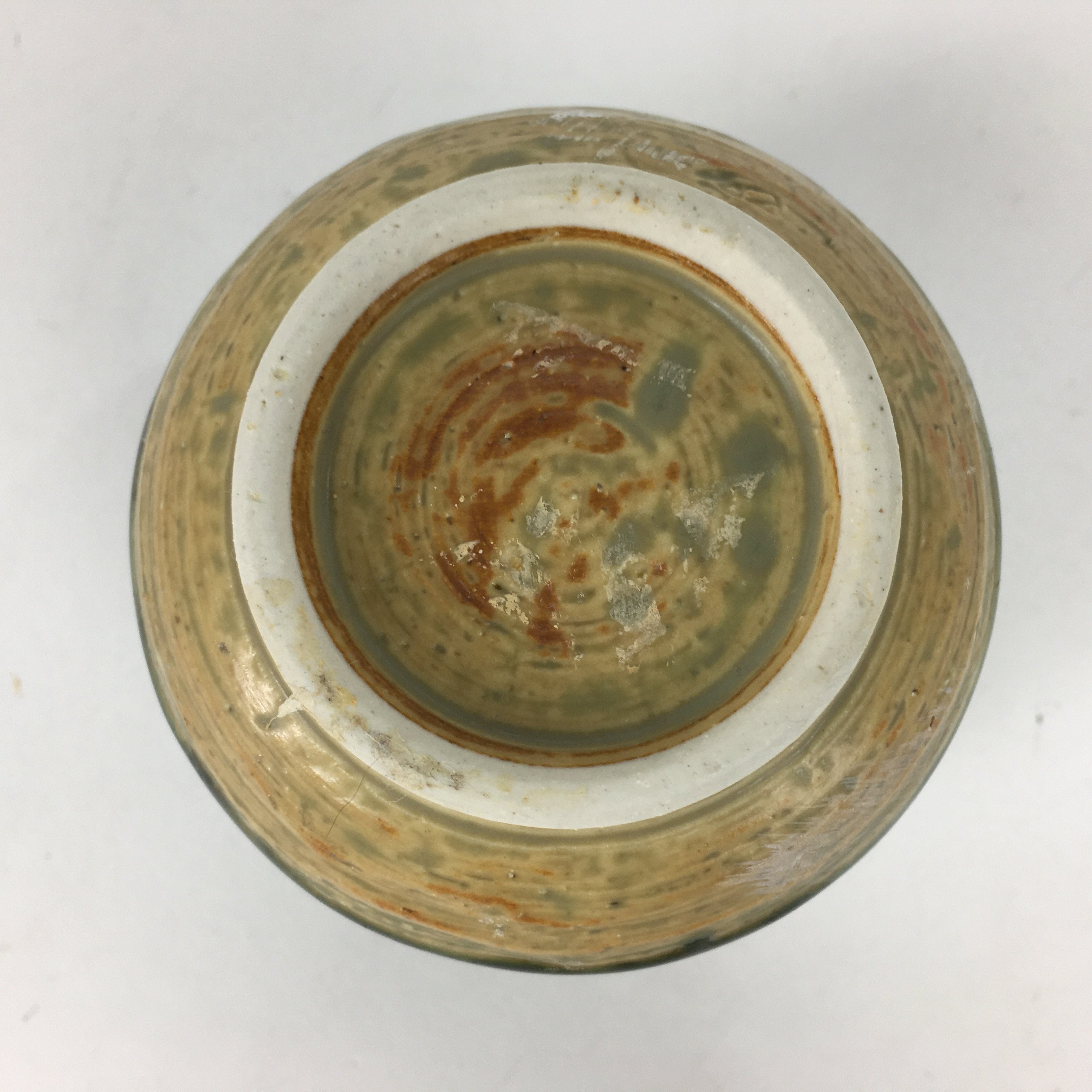 Japanese Ceramic Oribe Ware Teacup Yunomi Vtg Green Yellow Pottery Sencha TC233