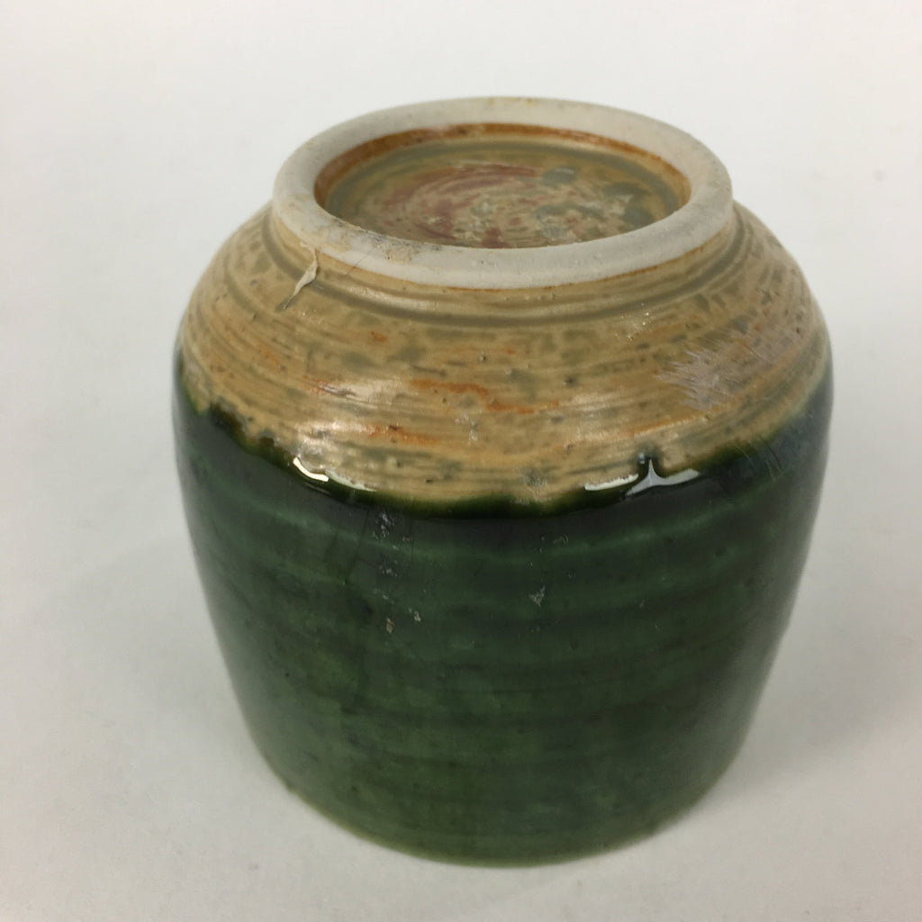 Japanese Ceramic Oribe Ware Teacup Yunomi Vtg Green Yellow Pottery Sencha TC233