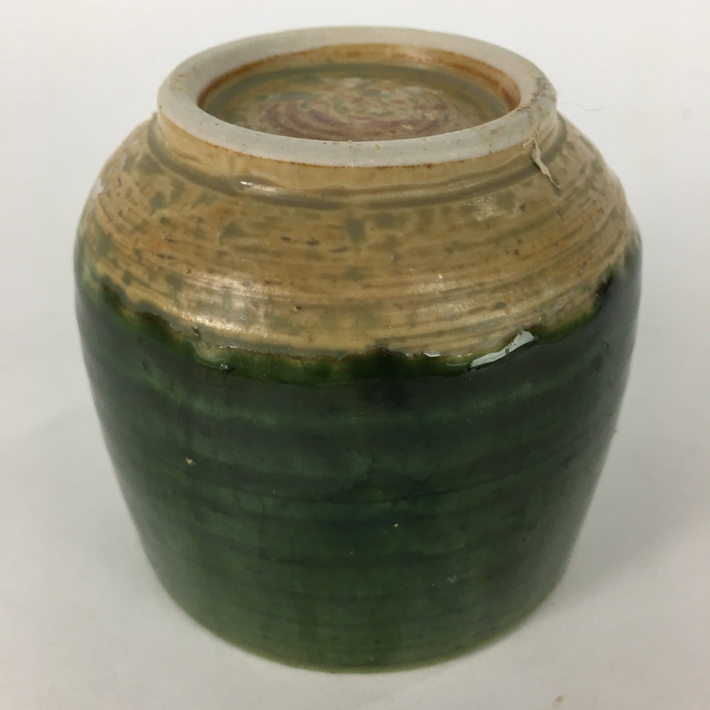 Japanese Ceramic Oribe Ware Teacup Yunomi Vtg Green Yellow Pottery Sencha TC233