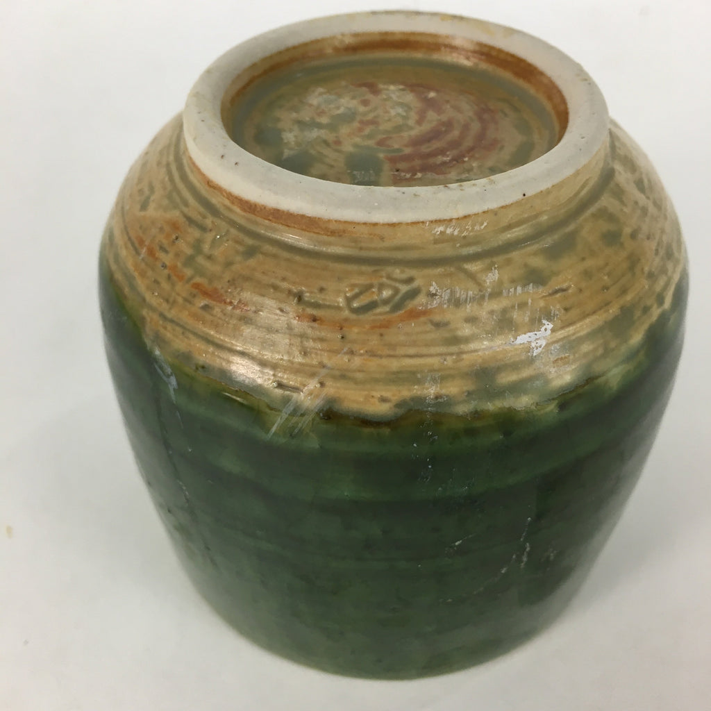 Japanese Ceramic Oribe Ware Teacup Yunomi Vtg Green Yellow Pottery Sencha TC233