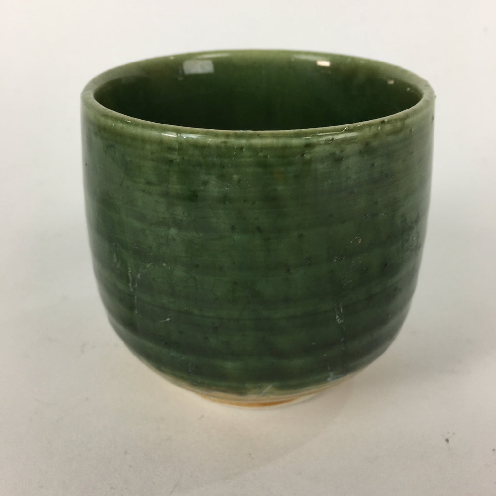 Japanese Ceramic Oribe Ware Teacup Yunomi Vtg Green Yellow Pottery Sencha TC233