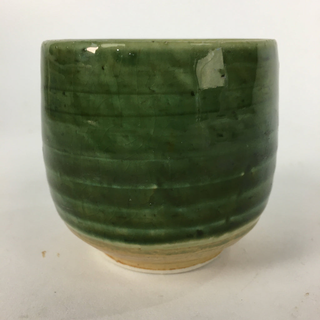 Japanese Ceramic Oribe Ware Teacup Yunomi Vtg Green Yellow Pottery Sencha TC234