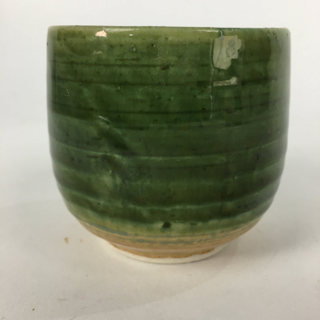 Japanese Ceramic Oribe Ware Teacup Yunomi Vtg Green Yellow Pottery Sencha TC234