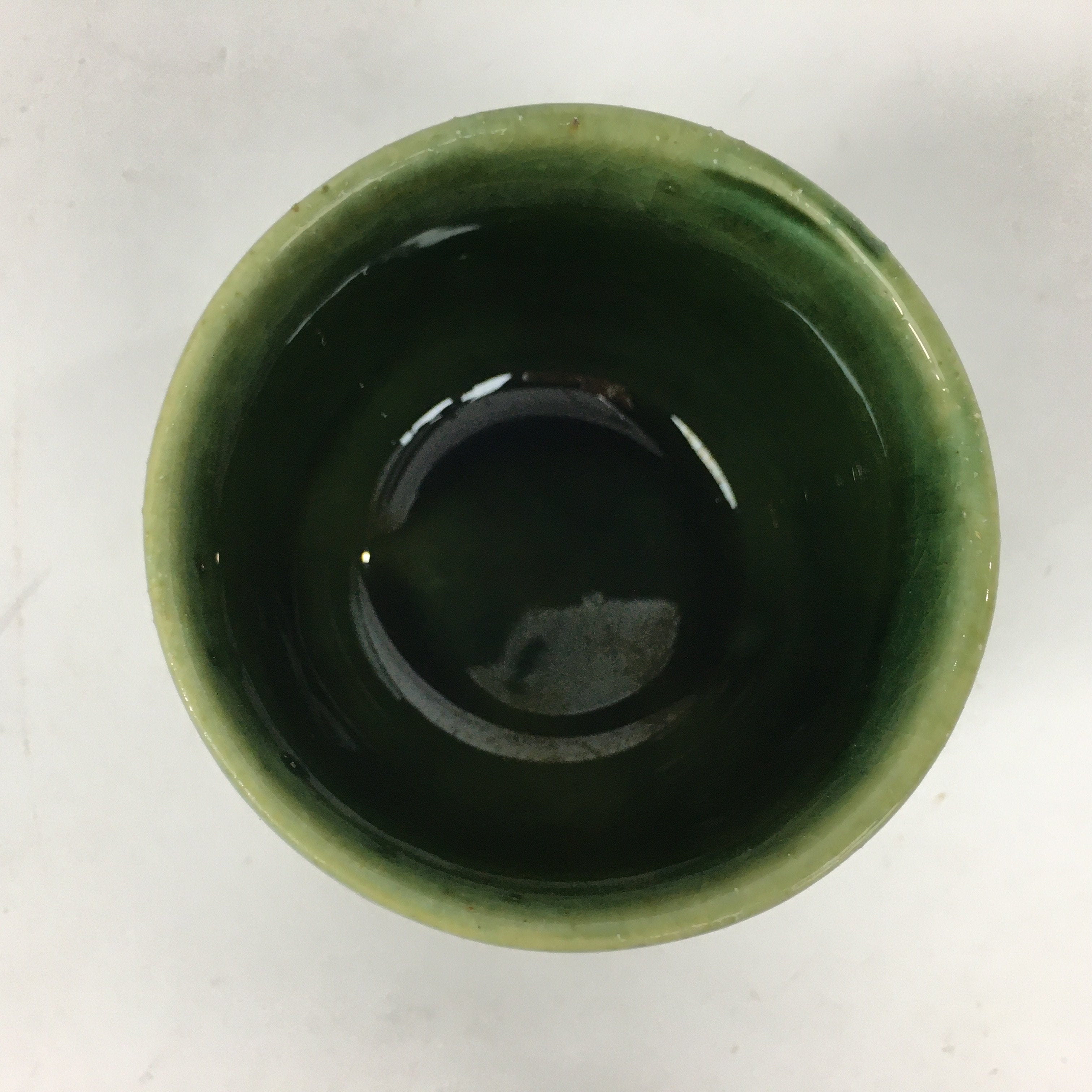 Japanese Ceramic Oribe Ware Teacup Yunomi Vtg Green Yellow Pottery Sencha TC234