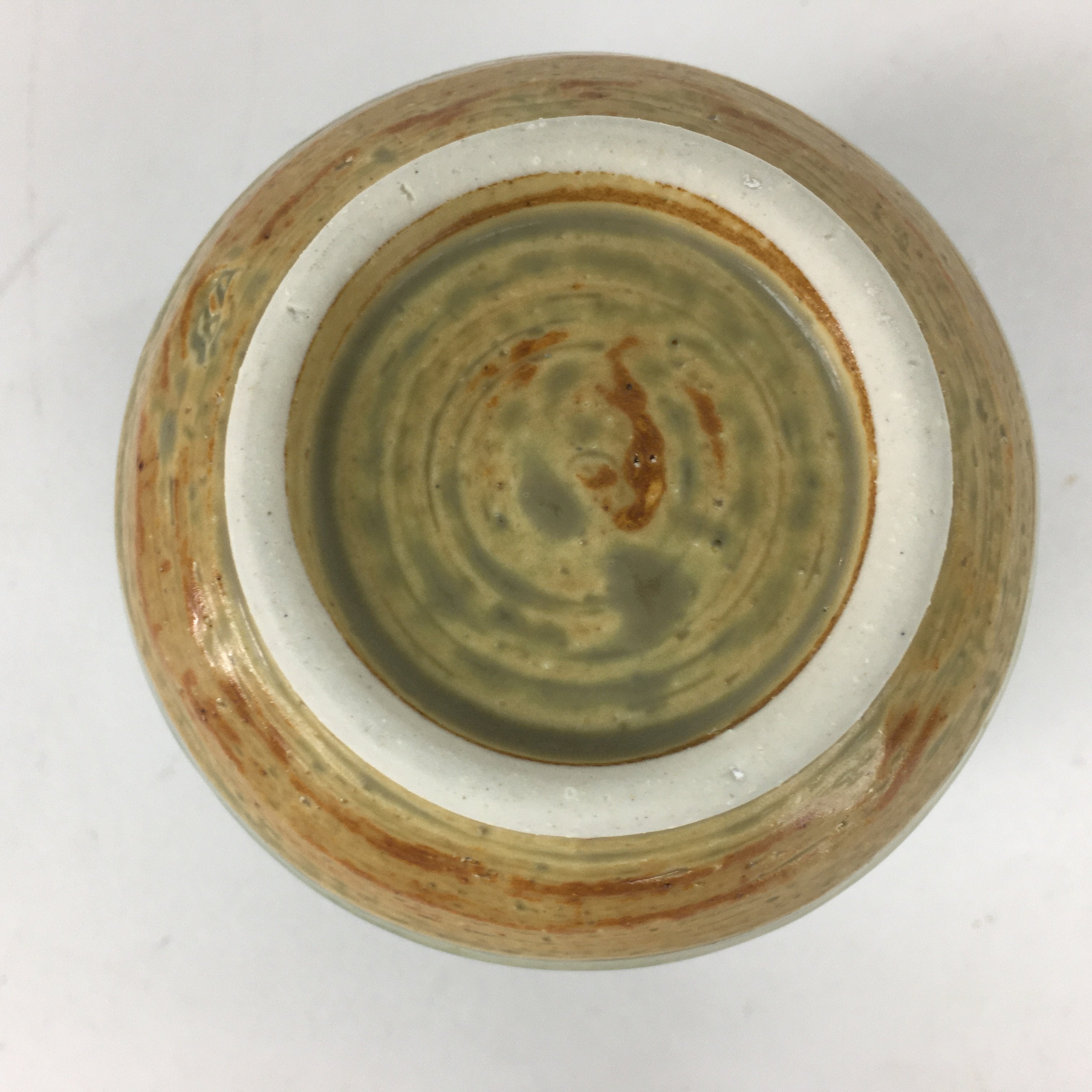 Japanese Ceramic Oribe Ware Teacup Yunomi Vtg Green Yellow Pottery Sencha TC234