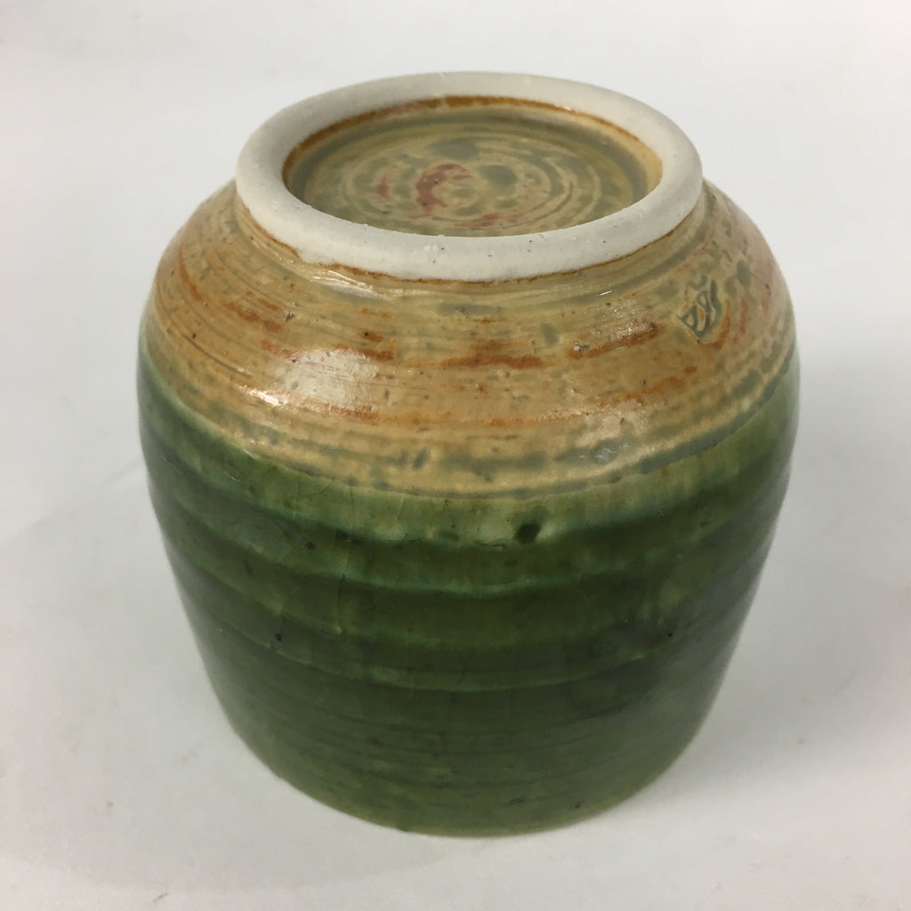 Japanese Ceramic Oribe Ware Teacup Yunomi Vtg Green Yellow Pottery Sencha TC234
