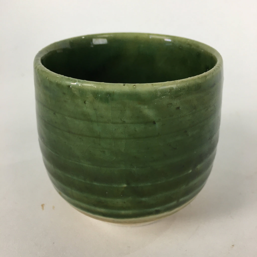 Japanese Ceramic Oribe Ware Teacup Yunomi Vtg Green Yellow Pottery Sencha TC234