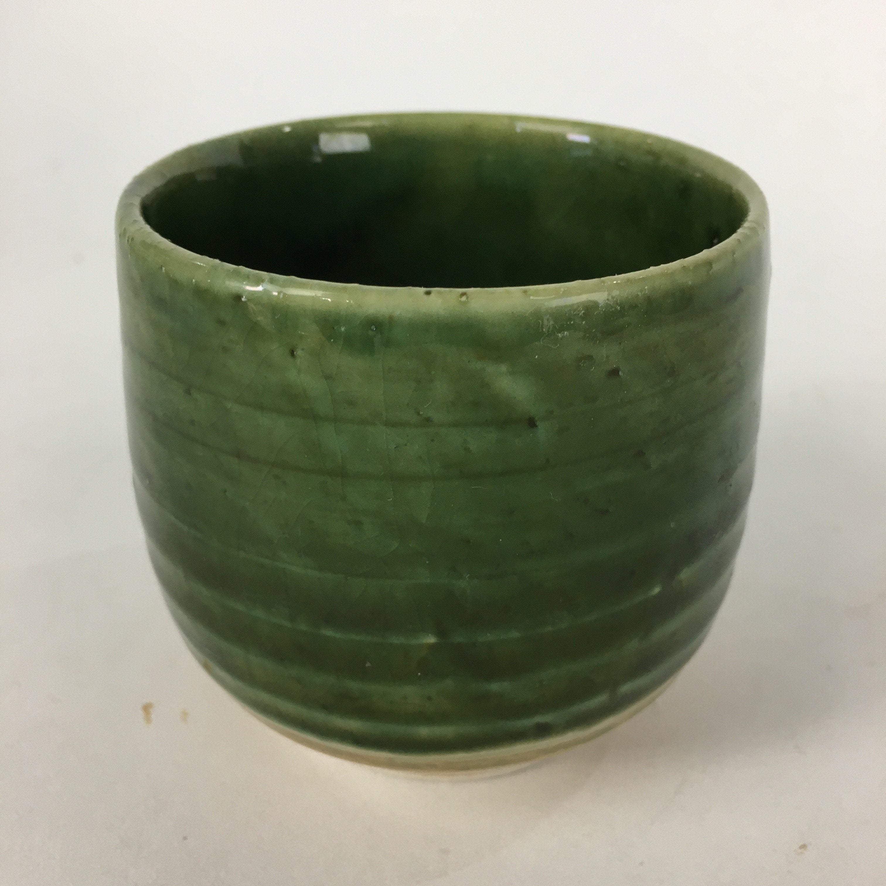 Japanese Ceramic Oribe Ware Teacup Yunomi Vtg Green Yellow Pottery Sencha TC234