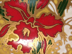 Japanese Ceramic Oval Brooch Vtg Ki Seto Glaze Gold Red White Flower JK60
