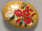 Japanese Ceramic Oval Brooch Vtg Ki Seto Glaze Gold Red White Flower JK60