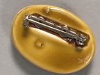 Japanese Ceramic Oval Brooch Vtg Ki Seto Glaze Gold Red White Flower JK60