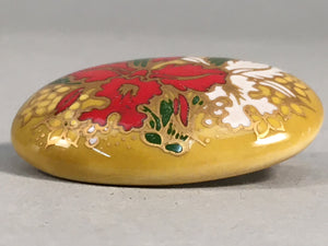 Japanese Ceramic Oval Brooch Vtg Ki Seto Glaze Gold Red White Flower JK60