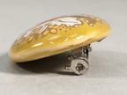 Japanese Ceramic Oval Brooch Vtg Ki Seto Glaze Gold Red White Flower JK60