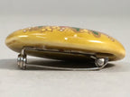 Japanese Ceramic Oval Brooch Vtg Ki Seto Glaze Gold Red White Flower JK60