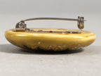 Japanese Ceramic Oval Brooch Vtg Ki Seto Glaze Gold Red White Flower JK60