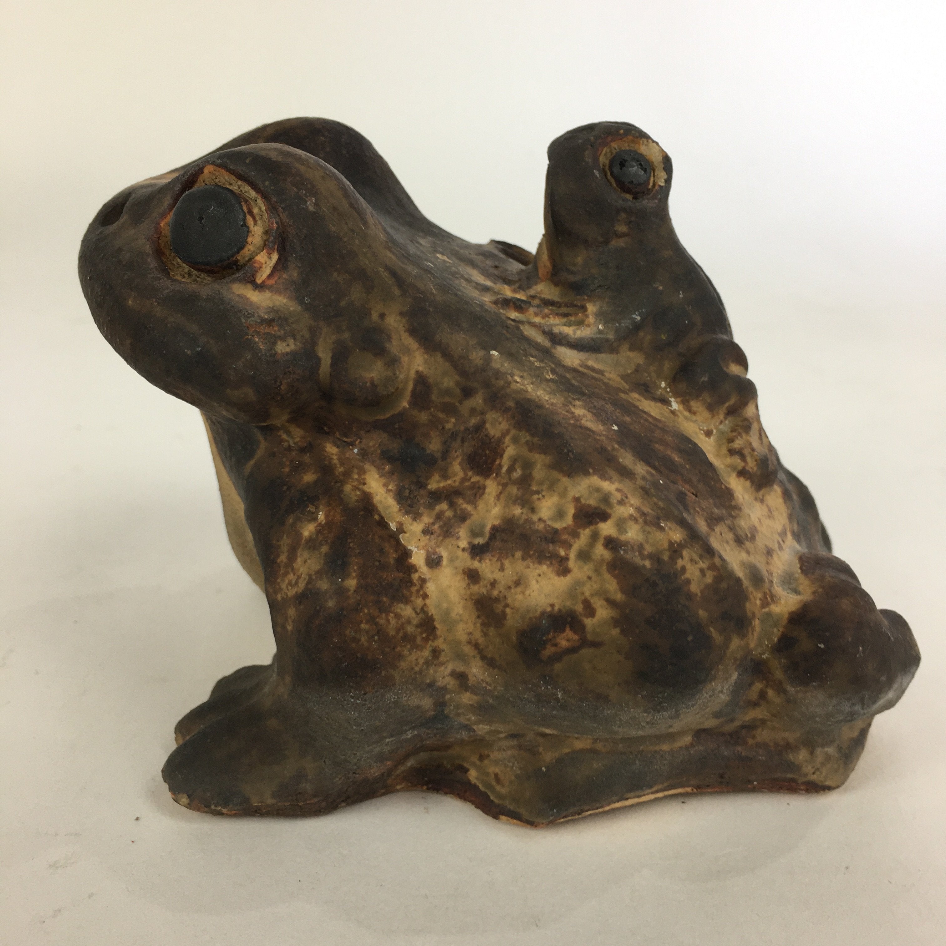 Japanese Ceramic Parent And Child Frog Statue Vtg Pottery Okimono Kaeru BD691