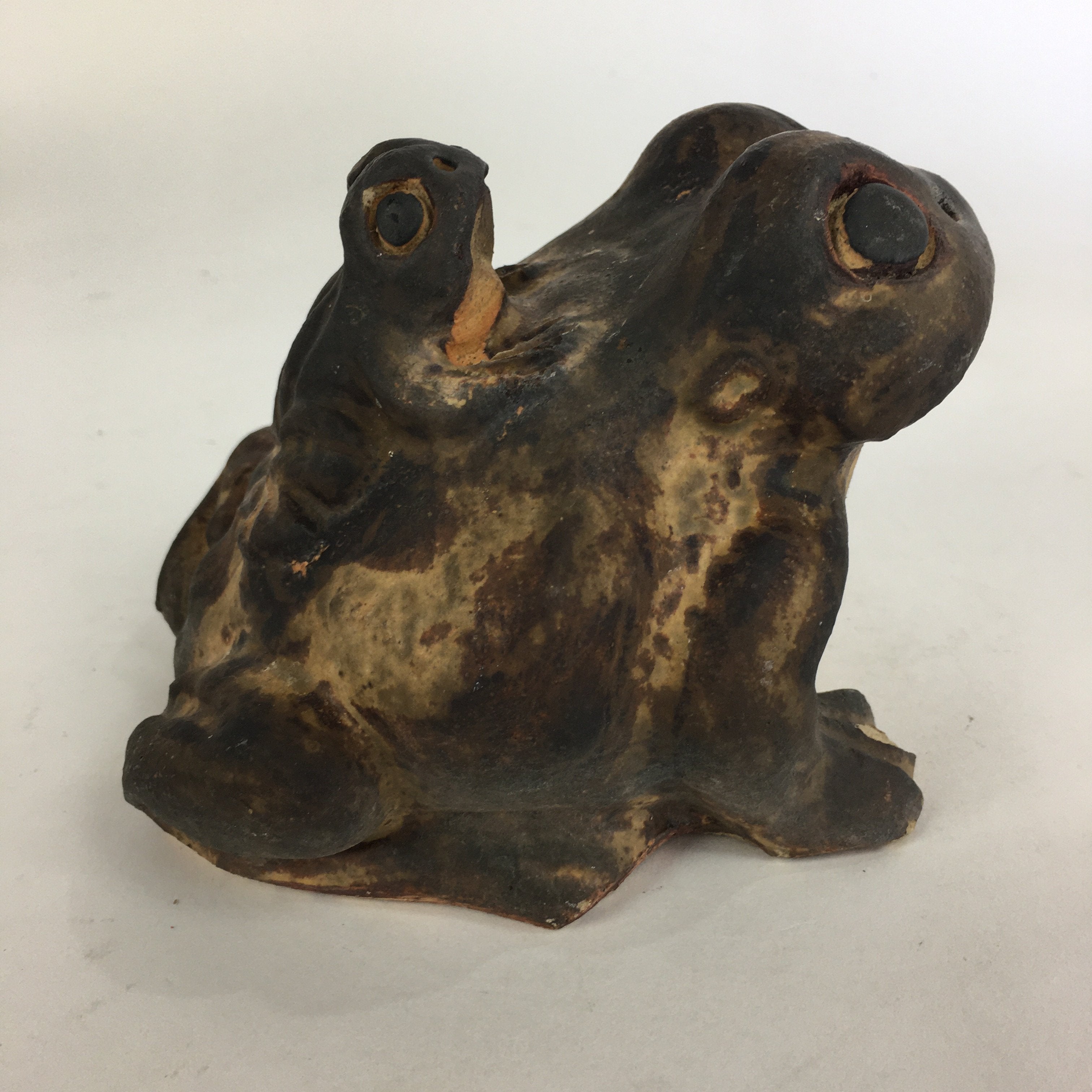 Japanese Ceramic Parent And Child Frog Statue Vtg Pottery Okimono Kaeru BD691