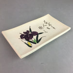 Japanese Ceramic Plate Vtg Rectangle Pottery Floral Kanji Iris Purple Flower PP3