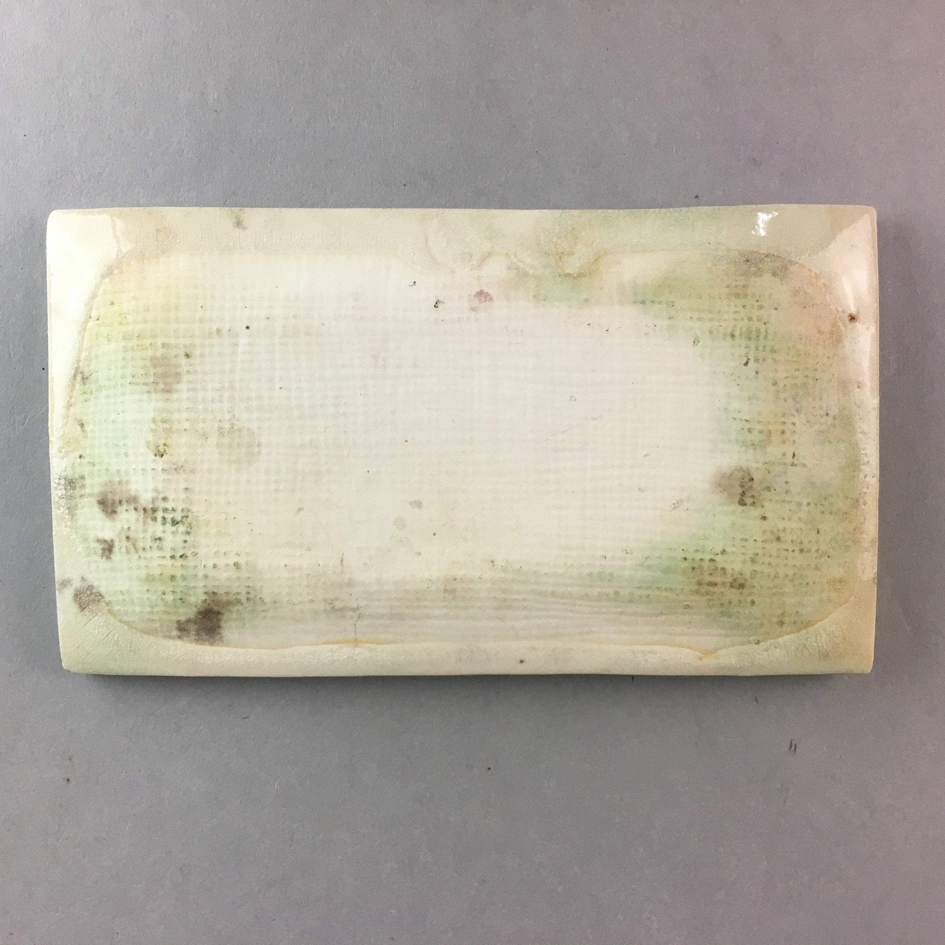 Japanese Ceramic Plate Vtg Rectangle Pottery Floral Kanji Morning Glory PP316