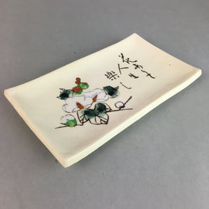 Japanese Ceramic Plate Vtg Rectangle Pottery Floral Kanji White Camellia PP319