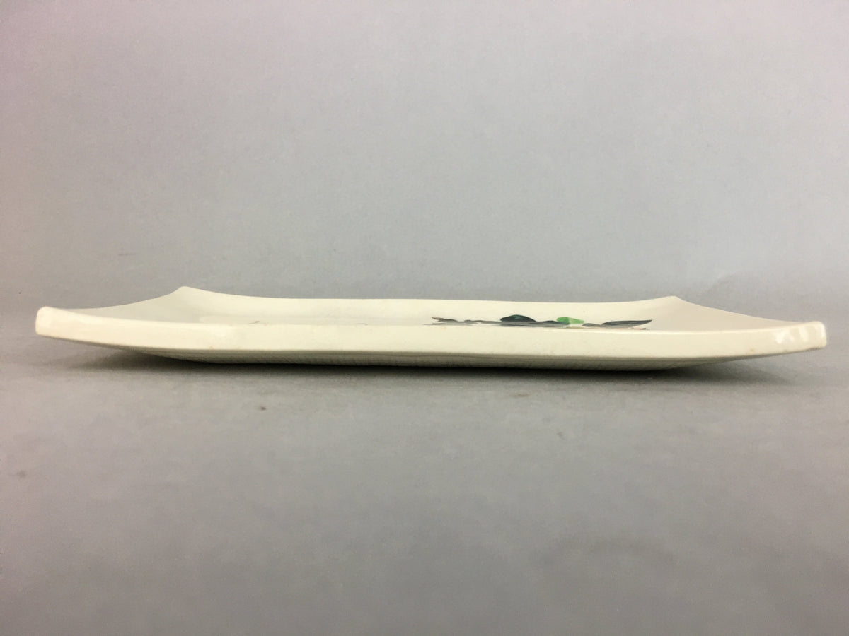 Japanese Ceramic Plate Vtg Rectangle Pottery Floral Kanji White Camellia PP325