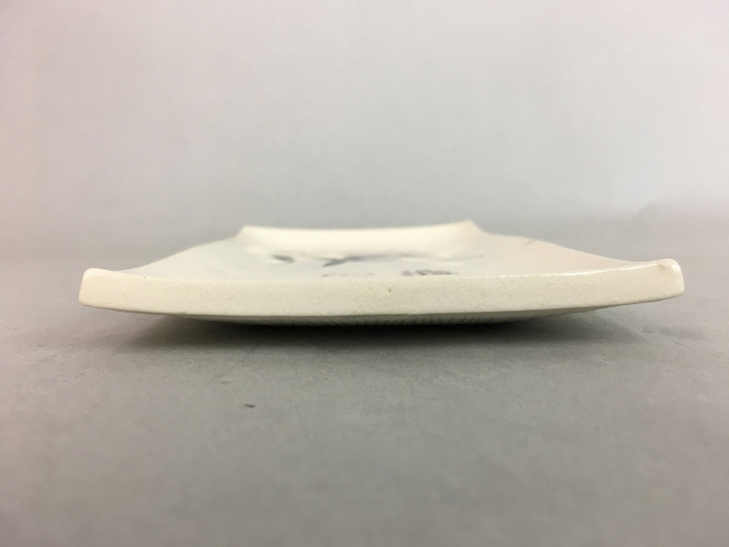 Japanese Ceramic Plate Vtg Rectangle Pottery Floral Kanji White Camellia PP325