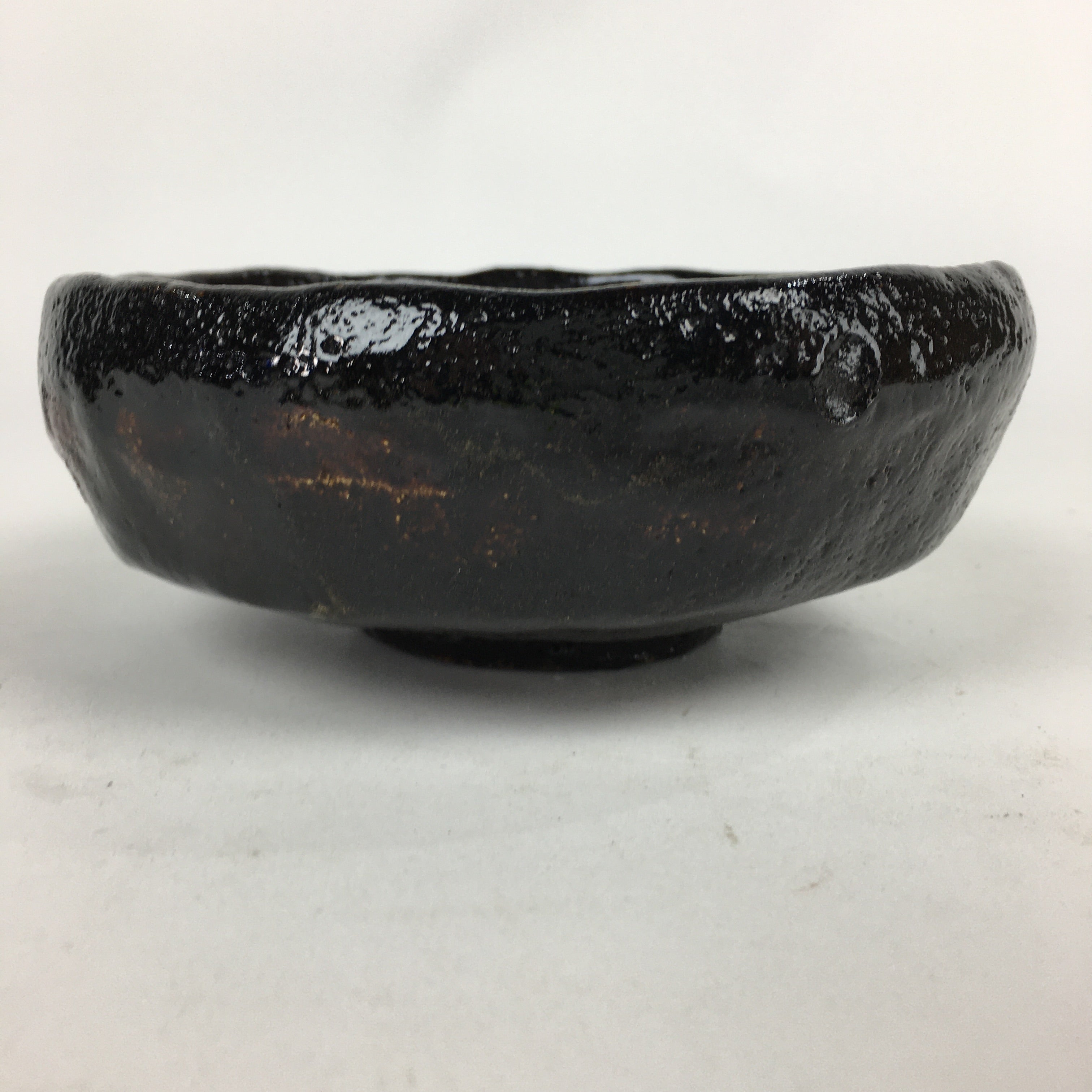 Japanese Ceramic Rakuyaki Tea Ceremony Green Tea Bowl Vtg Black Chawan GTB832