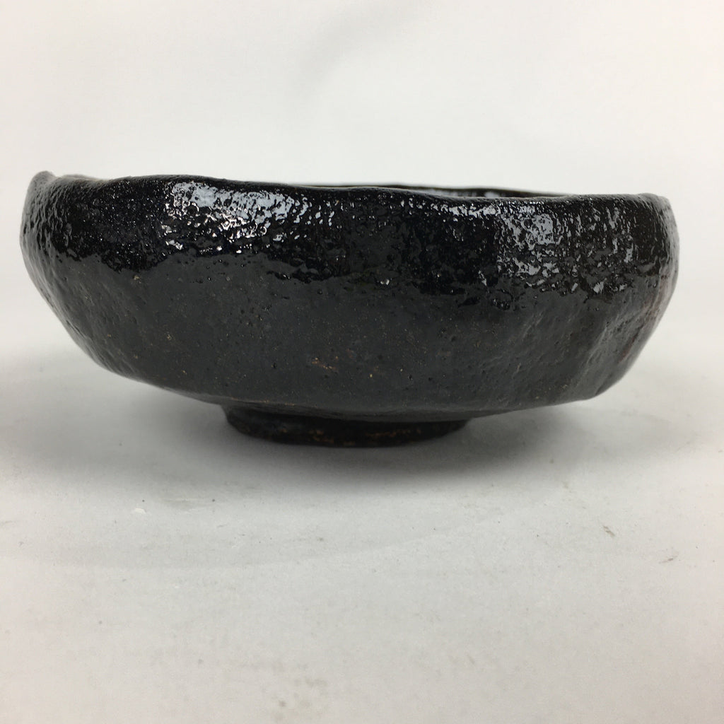 Japanese Ceramic Rakuyaki Tea Ceremony Green Tea Bowl Vtg Black Chawan GTB832
