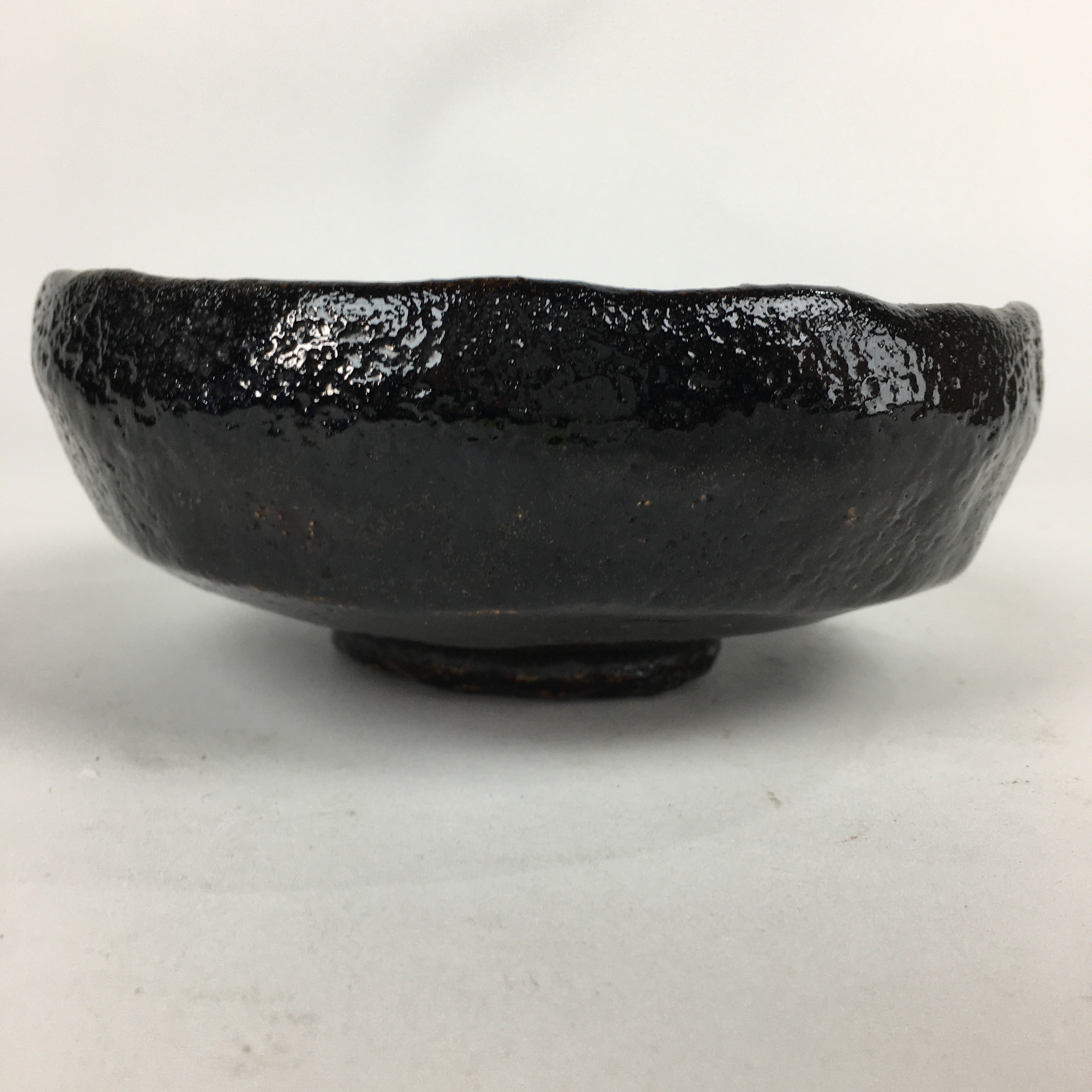 Japanese Ceramic Rakuyaki Tea Ceremony Green Tea Bowl Vtg Black Chawan GTB832