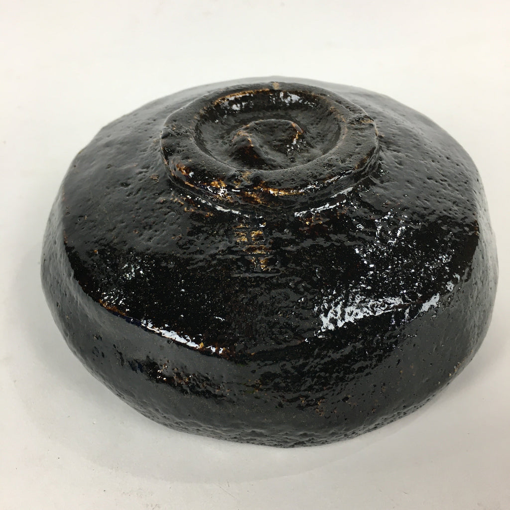 Japanese Ceramic Rakuyaki Tea Ceremony Green Tea Bowl Vtg Black Chawan GTB832