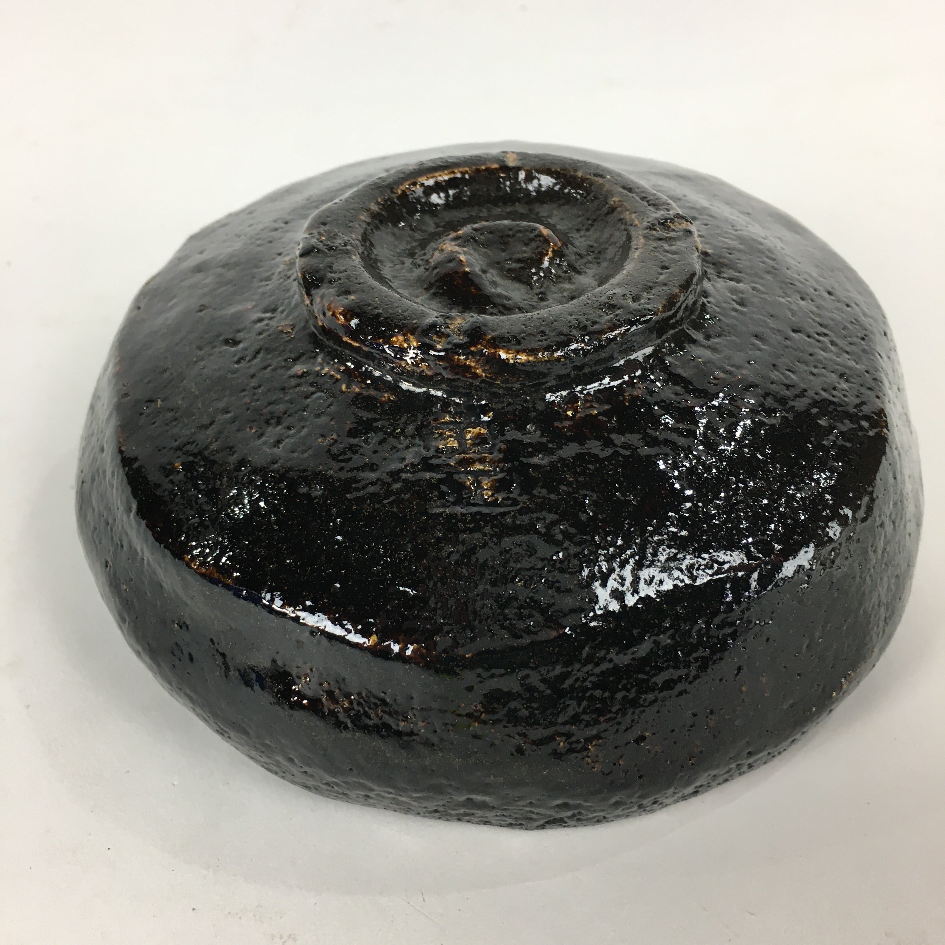 Japanese Ceramic Rakuyaki Tea Ceremony Green Tea Bowl Vtg Black Chawan GTB832
