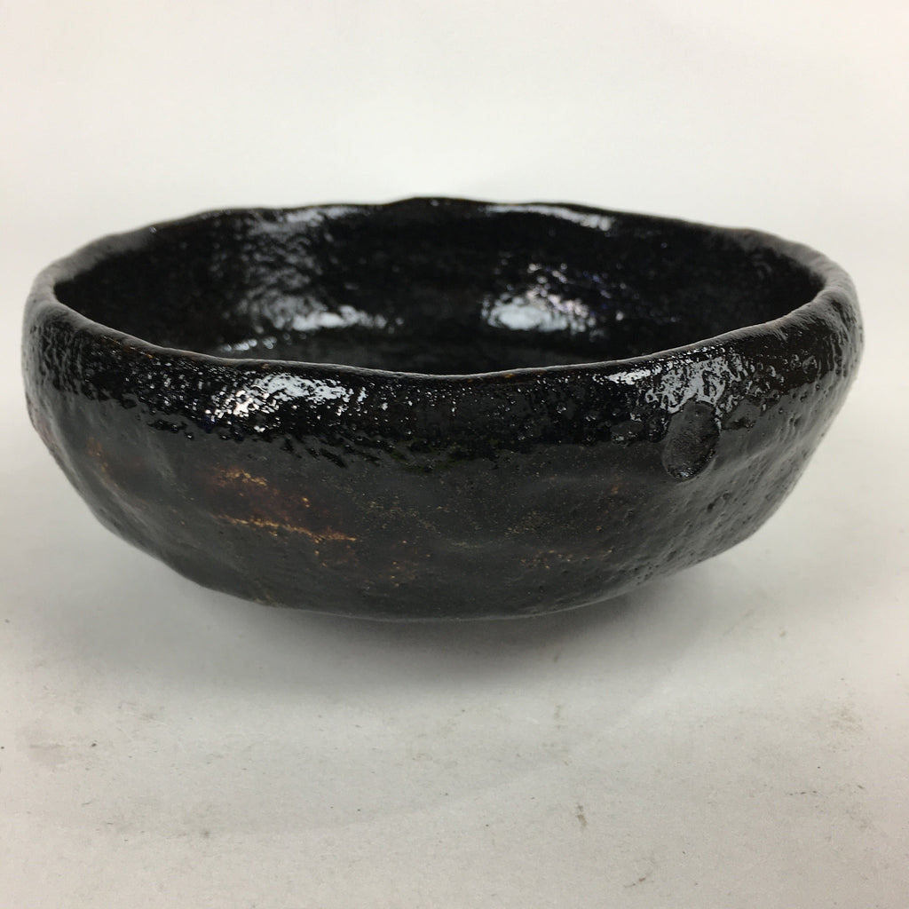 Japanese Ceramic Rakuyaki Tea Ceremony Green Tea Bowl Vtg Black Chawan GTB832