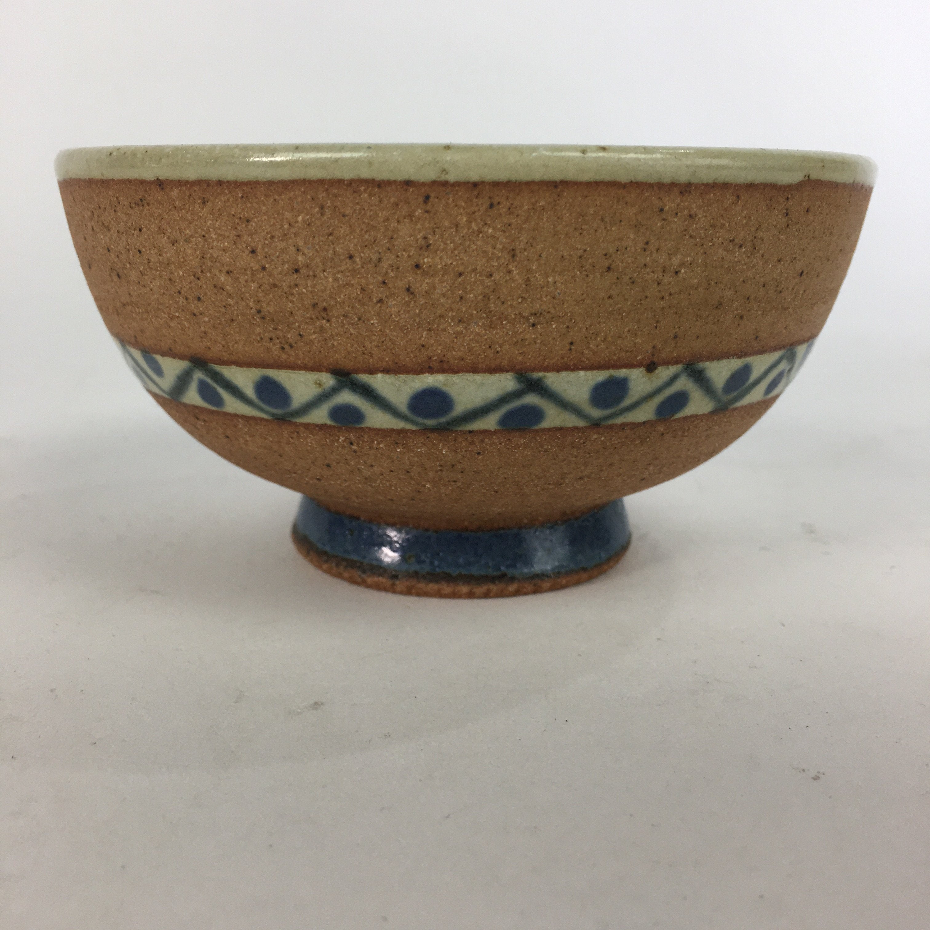 Japanese Ceramic Rice Bowl Vtg Chawan Pottery Blue Flower Brown Yakimono PP600