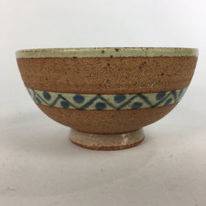 Japanese Ceramic Rice Bowl Vtg Chawan Pottery Blue Flower Brown Yakimono PP601