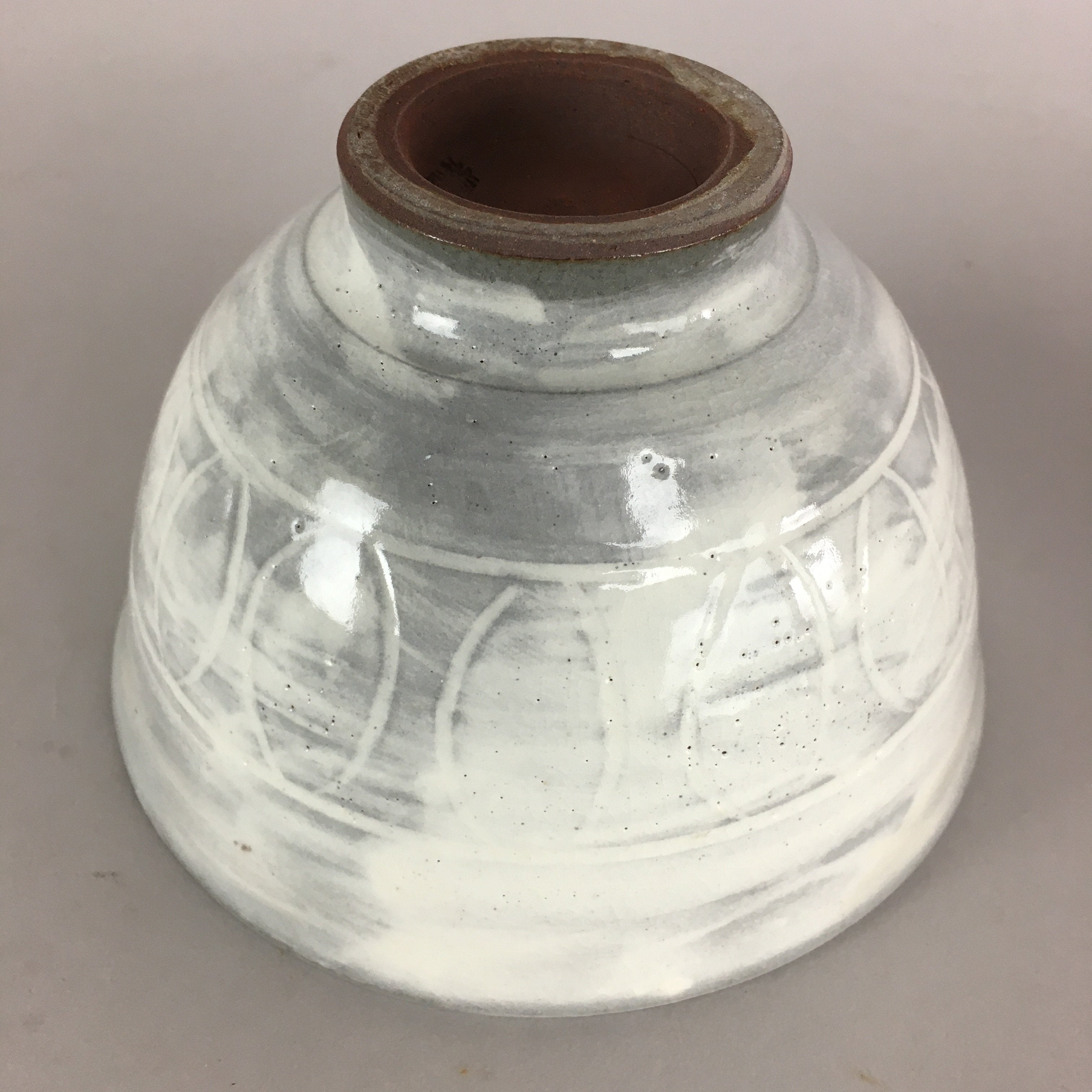 Japanese Ceramic Rice Bowl Vtg Chawan Pottery Gray White Yakimono Donburi PP485