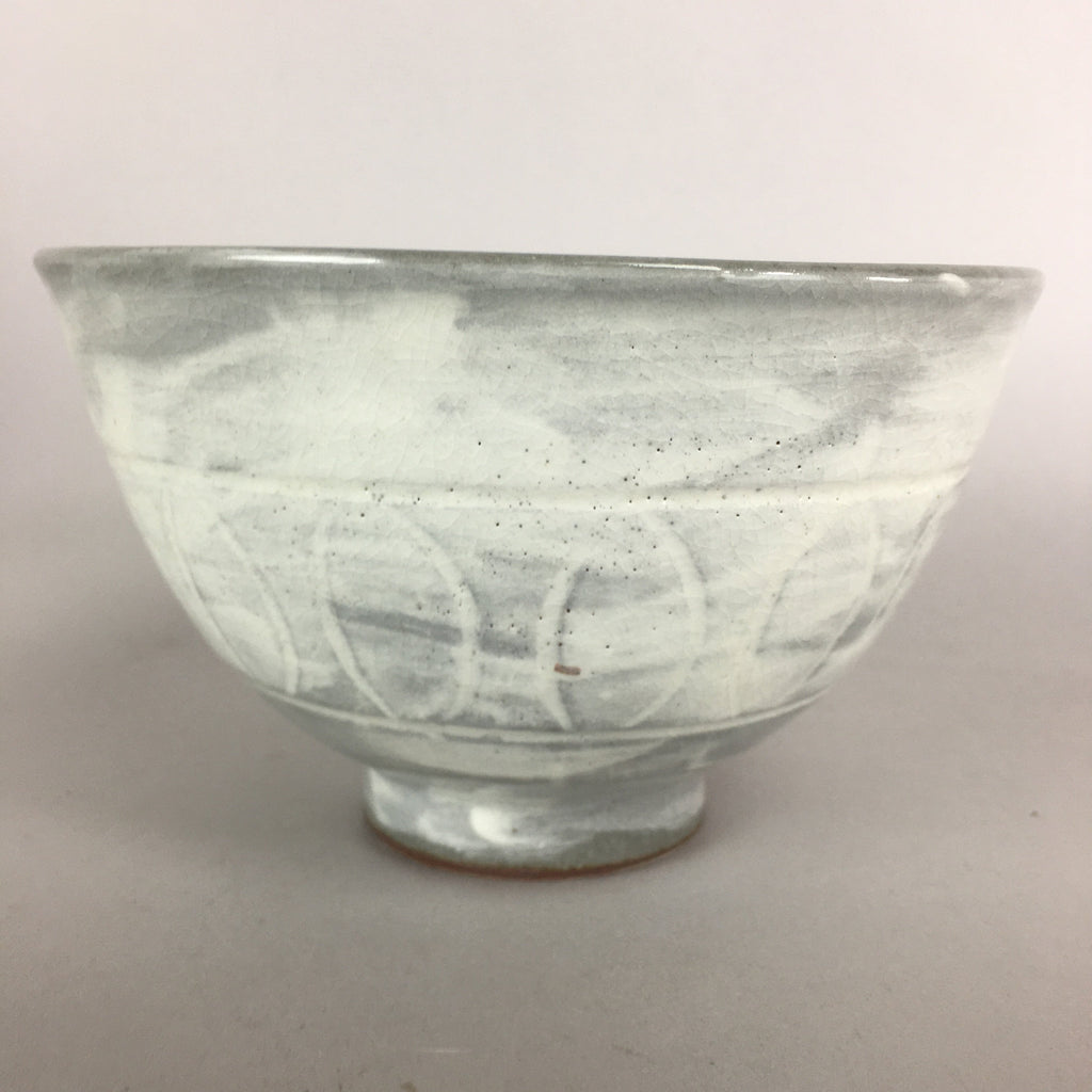 Japanese Ceramic Rice Bowl Vtg Chawan Pottery Gray White Yakimono Donburi PP485
